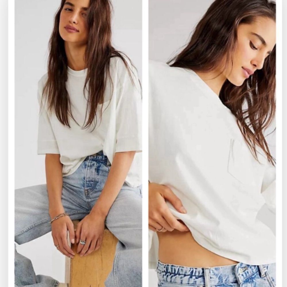 Free People We the Free 5140 Alissa Tee Shirt in Ivory Large NWT $58